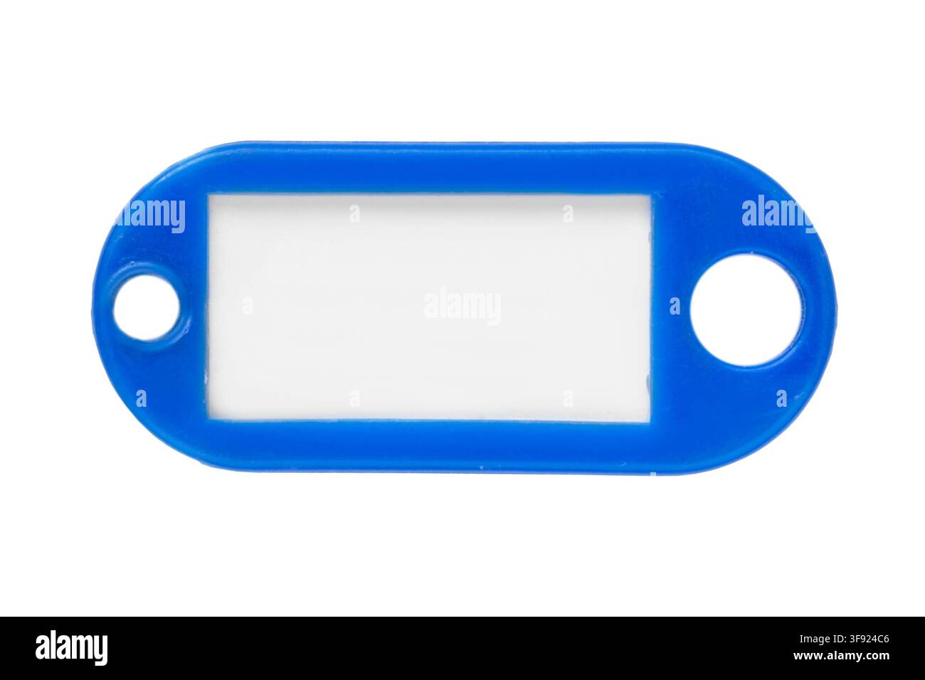 Blank plastic blue key tag isolated on white background Stock Photo