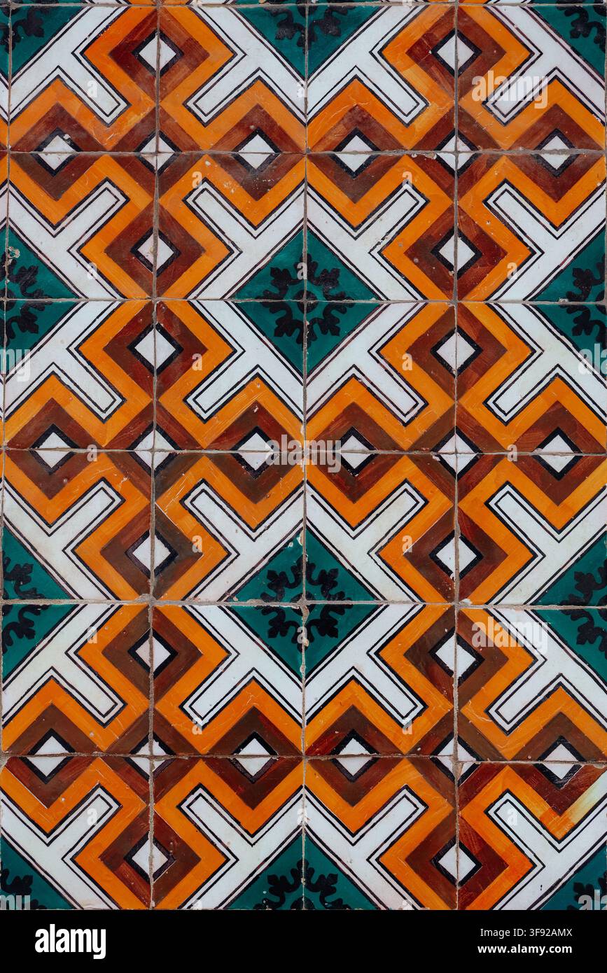 Colorful geometric azulejo tiles create a pattern Stock Photo
