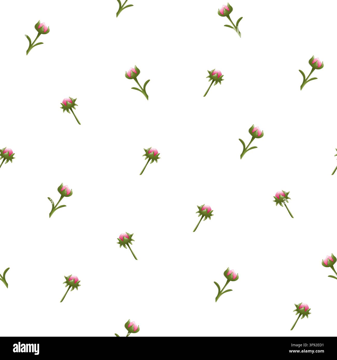Vector seamless pattern featuring pink rosebuds Stock Vector