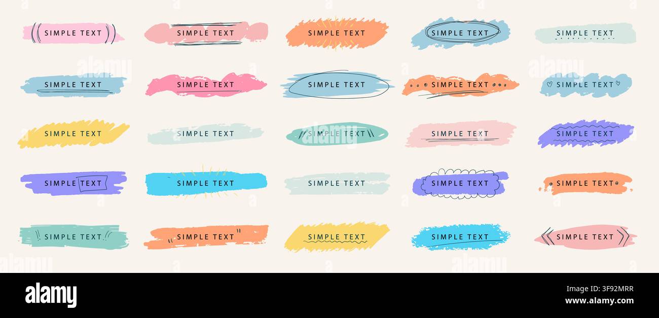 Line handwriting design template. Marker and pen color writing text. Highlight type frames. Square, scribble, parentheses, message hand drawn notes Stock Vector