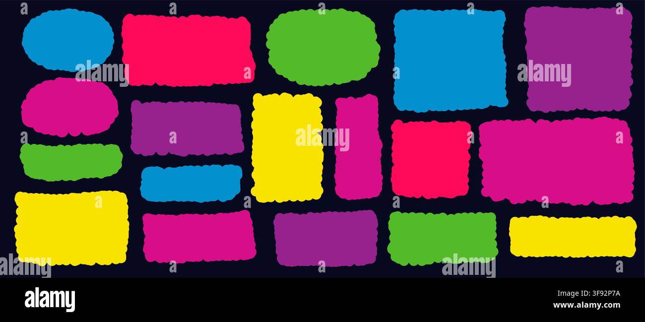 Hand drawn wave boxes square. Rectangle, round and square frames. Vector Irregular forms. Vector silhouette shapes with scallop zigzag edges. Sticker Stock Vector