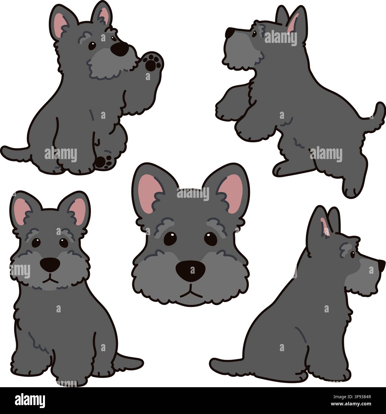 Simple and adorable Scottish Terrier illustrations Stock Vector