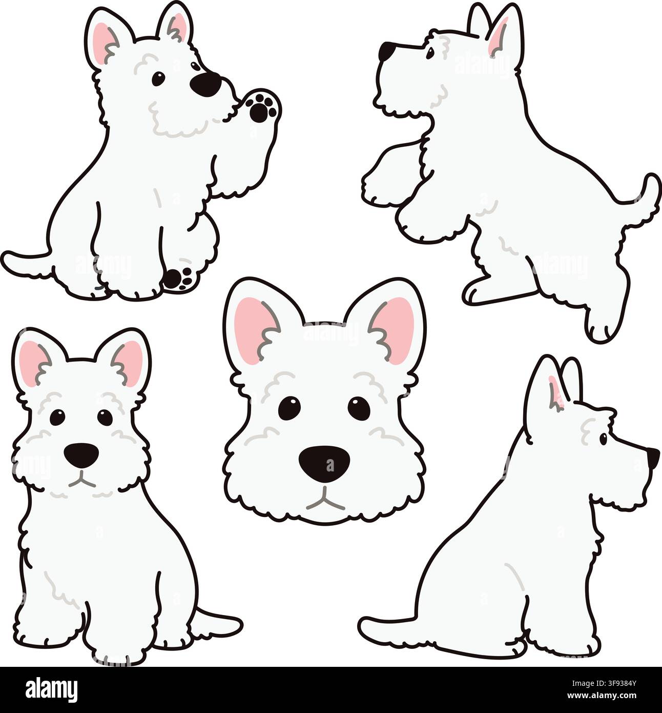 Simple and adorable white Scottish Terrier illustrations Stock Vector