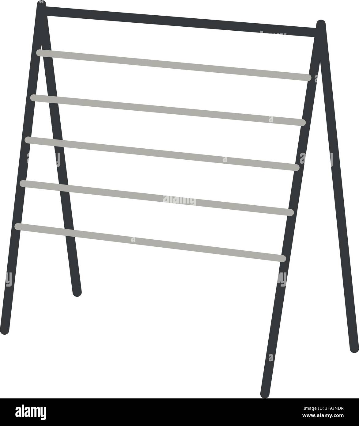 Simple folding drying rack illustration with dark angled legs and multiple horizontal bars for hanging laundry Stock Vector