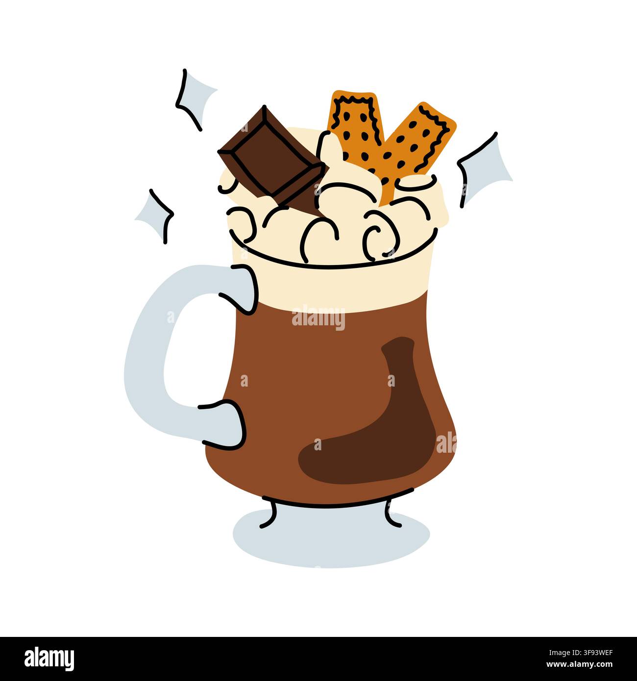 Hot chocolate mug with sweets doodle vector for cafe menu Stock Vector