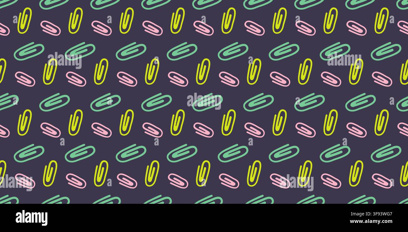Colorful office paperclips seamless vector pattern for school stationery packaging Stock Vector