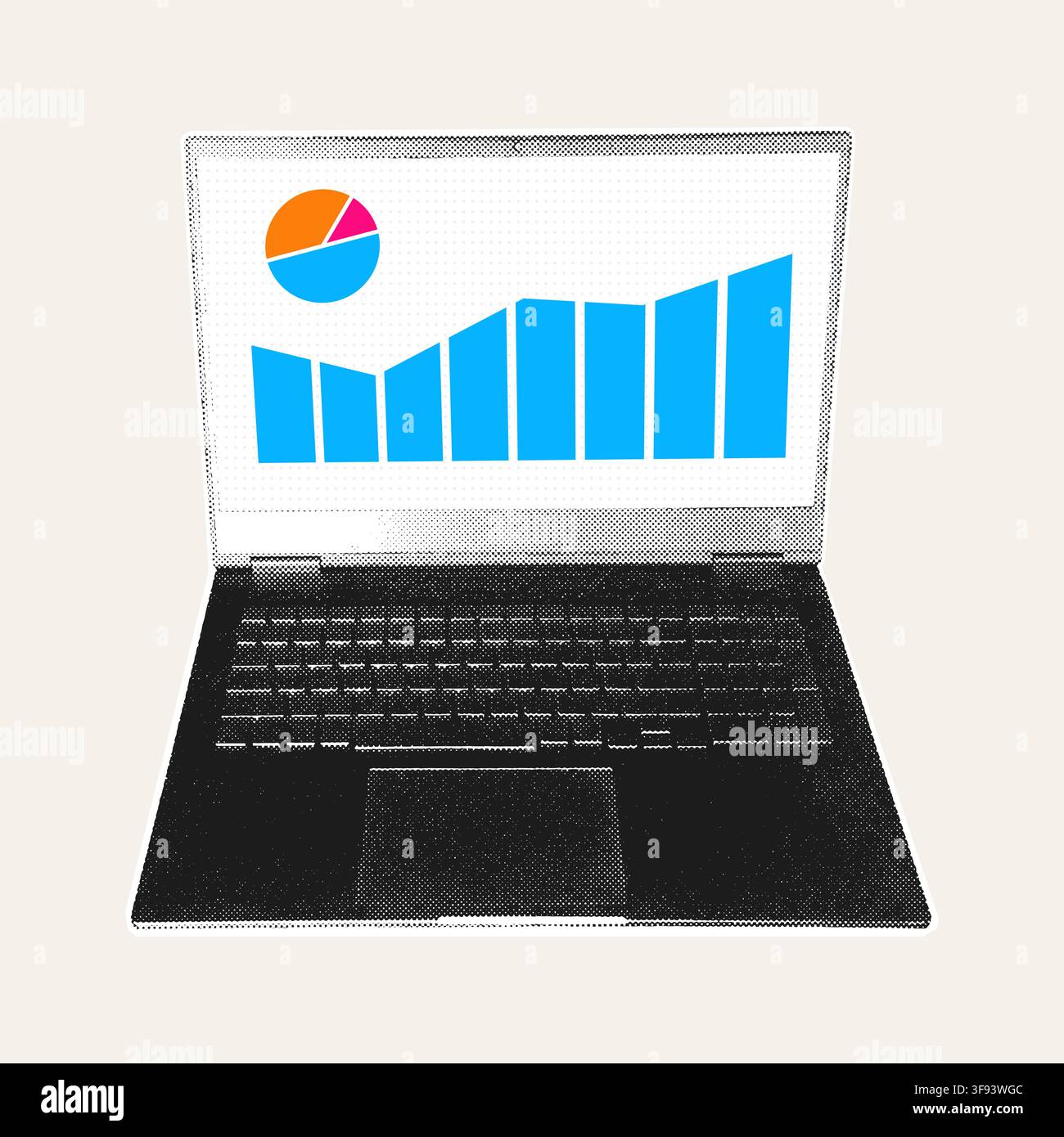 Halftone Laptop Chart Graph Analytics Front View Illustration Stock Vector