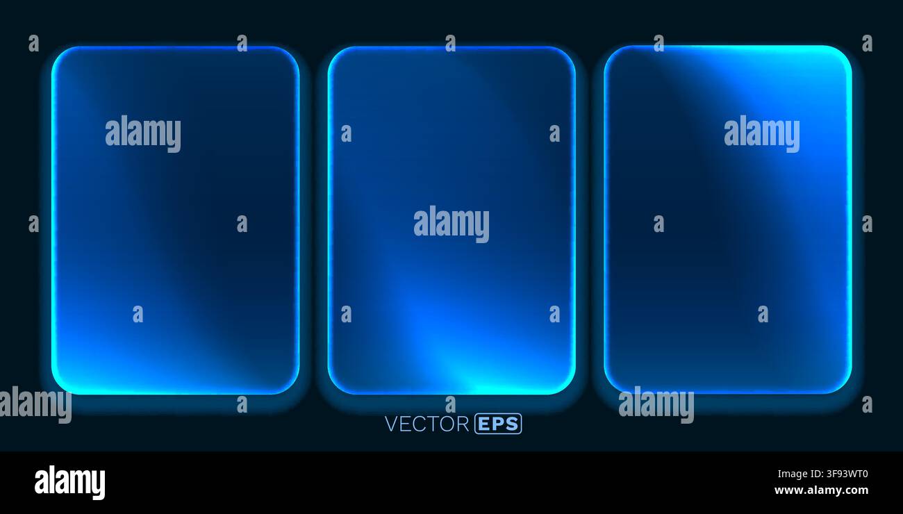 Modern blue neon light frames with rounded corners on a dark background. Vector illustration. Stock Vector