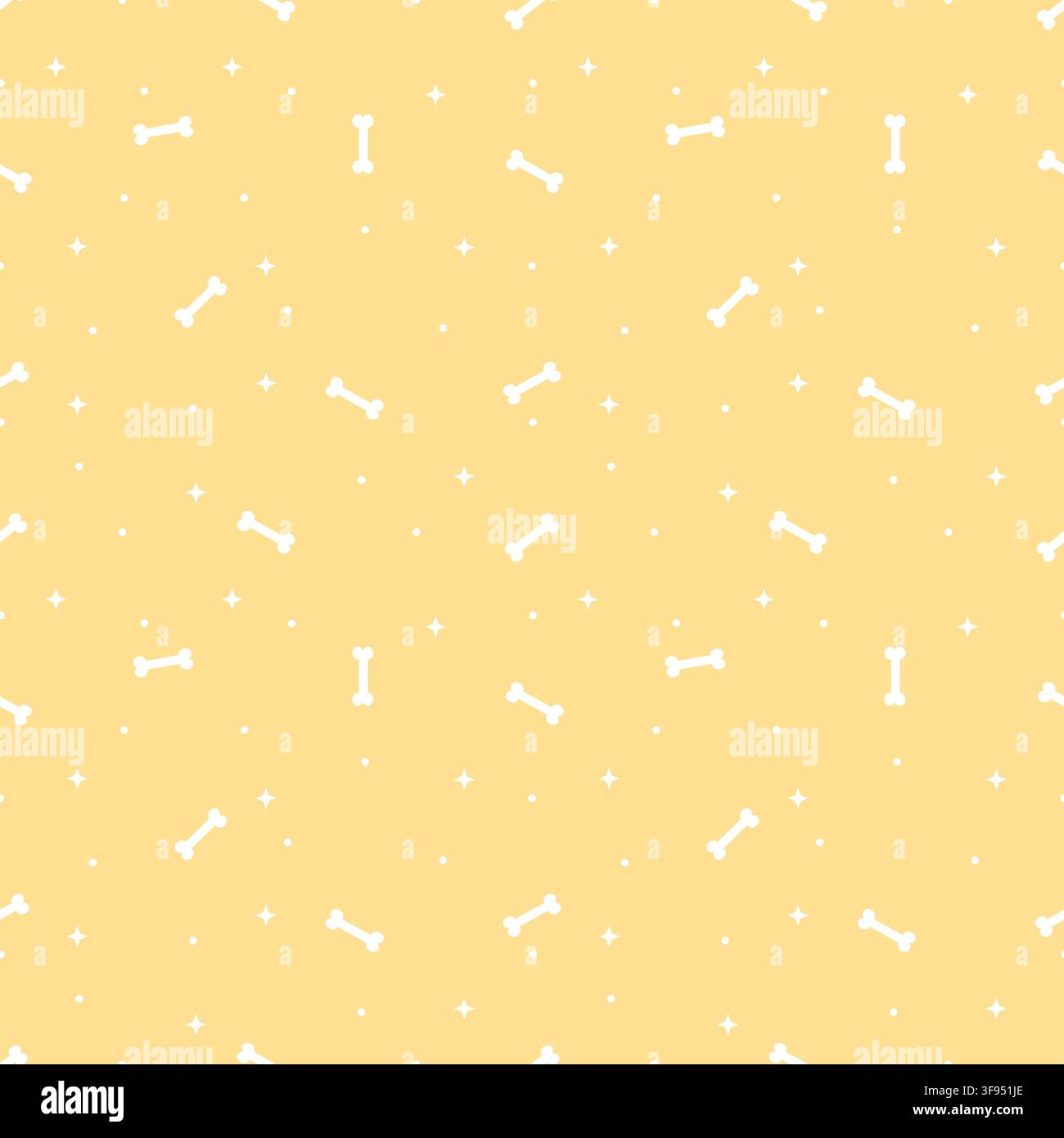 Cute pastel yellow dog bone seamless pattern vector with stars for bright pet background, puppy wrapping paper, and fabric design Stock Vector