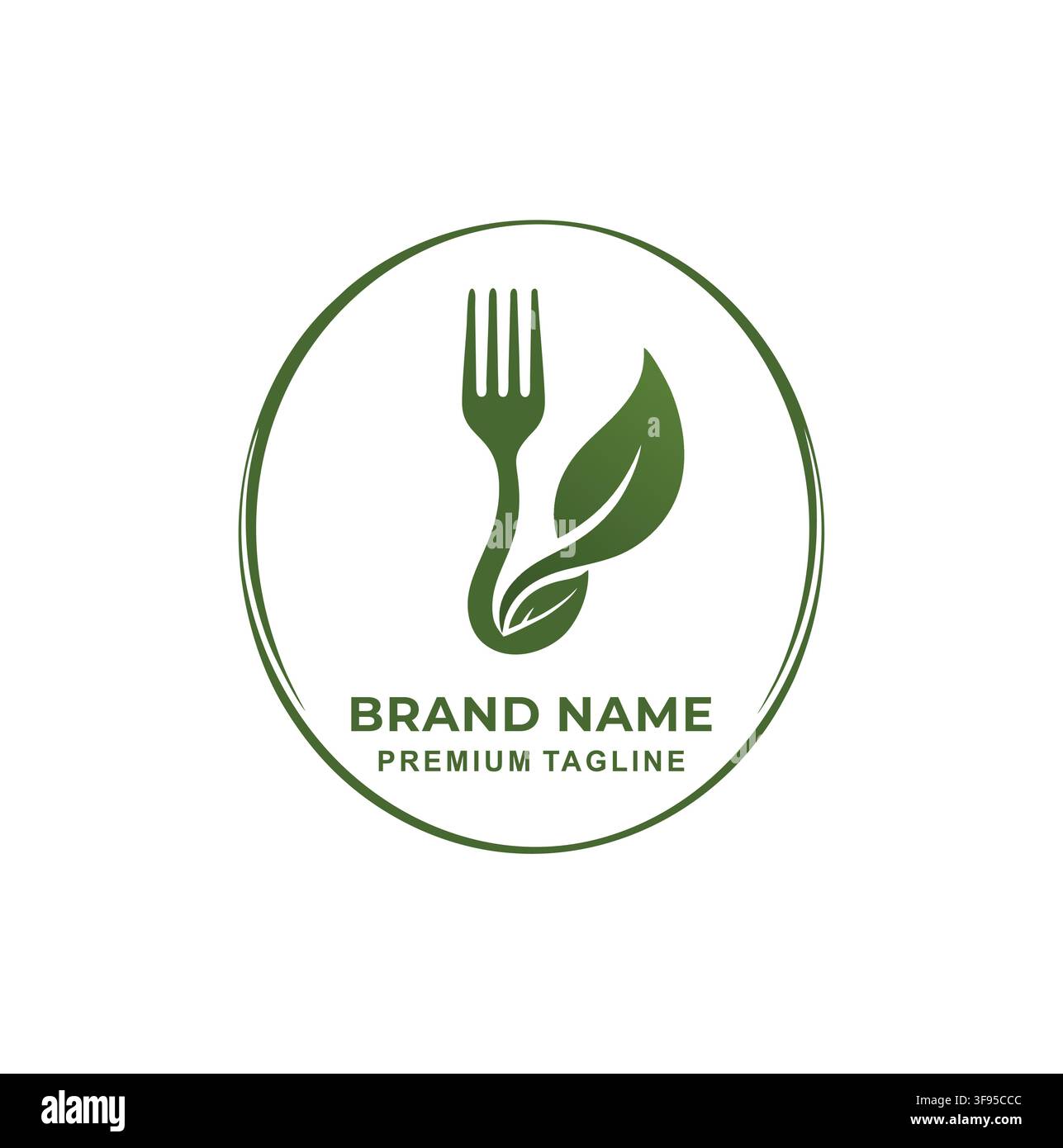 Modern Organic Food Fork Leaf Vector Logo Design Template Stock Vector