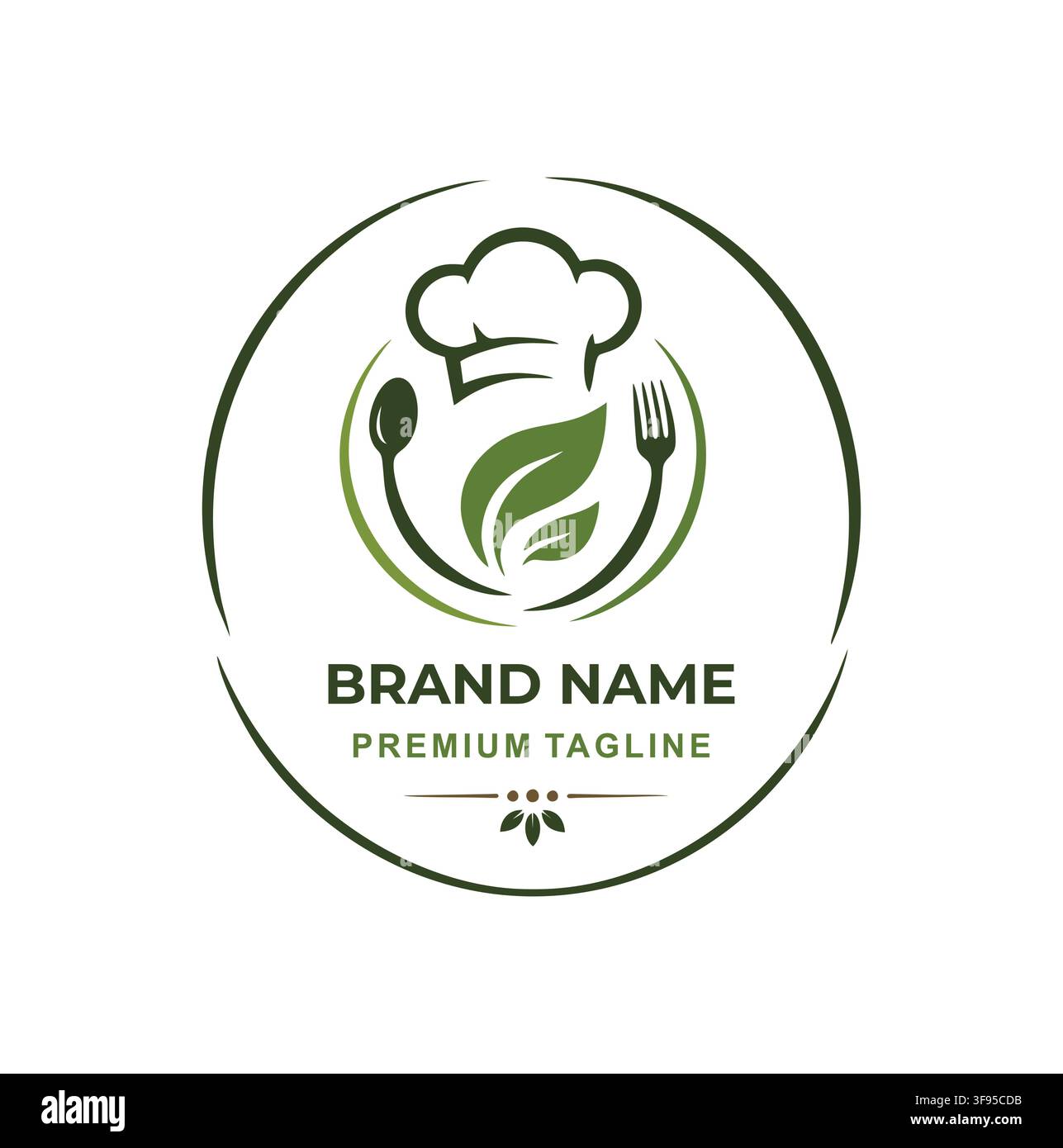 Modern Eco Chef Hat Spoon Fork Leaf Logo Stock Vector