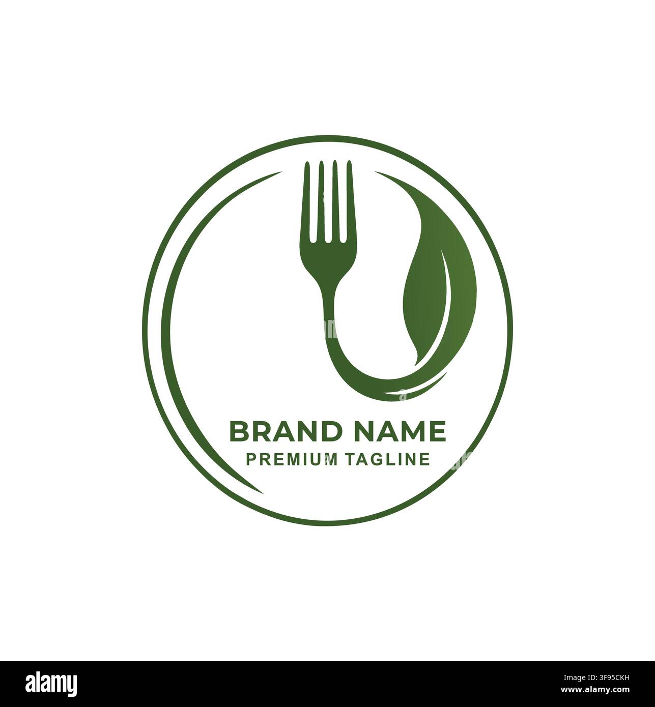Professional Modern Circular Fork And Leaf Restaurant Logo Vector Design Stock Vector
