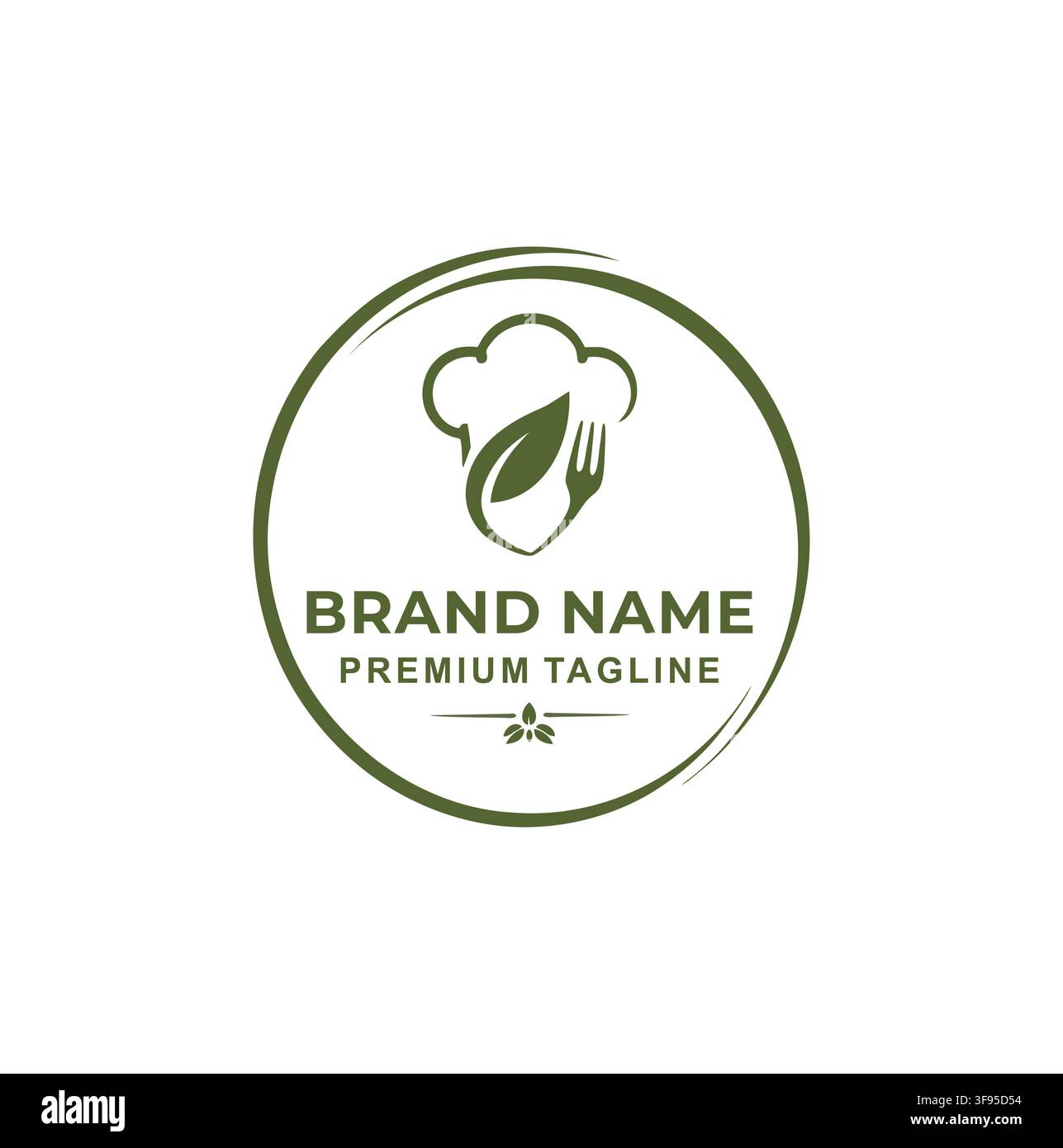 Modern Chef Hat Organic Fork Leaf Logo Template Stock Vector