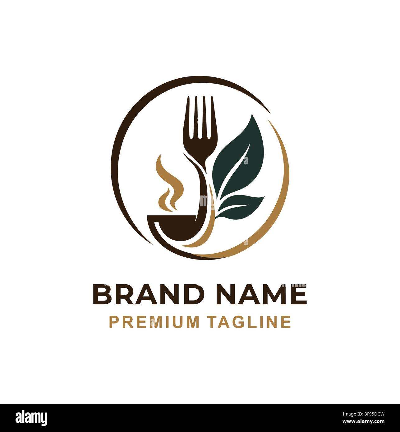 Professional Modern Restaurant Fork And Leaf Vector Logo Template Design Stock Vector