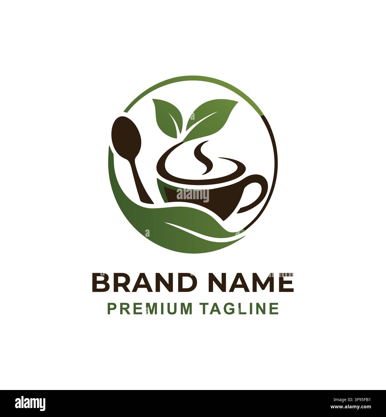 Professional Modern Green Coffee Cup Logo Vector Design Template Illustration Stock Vector