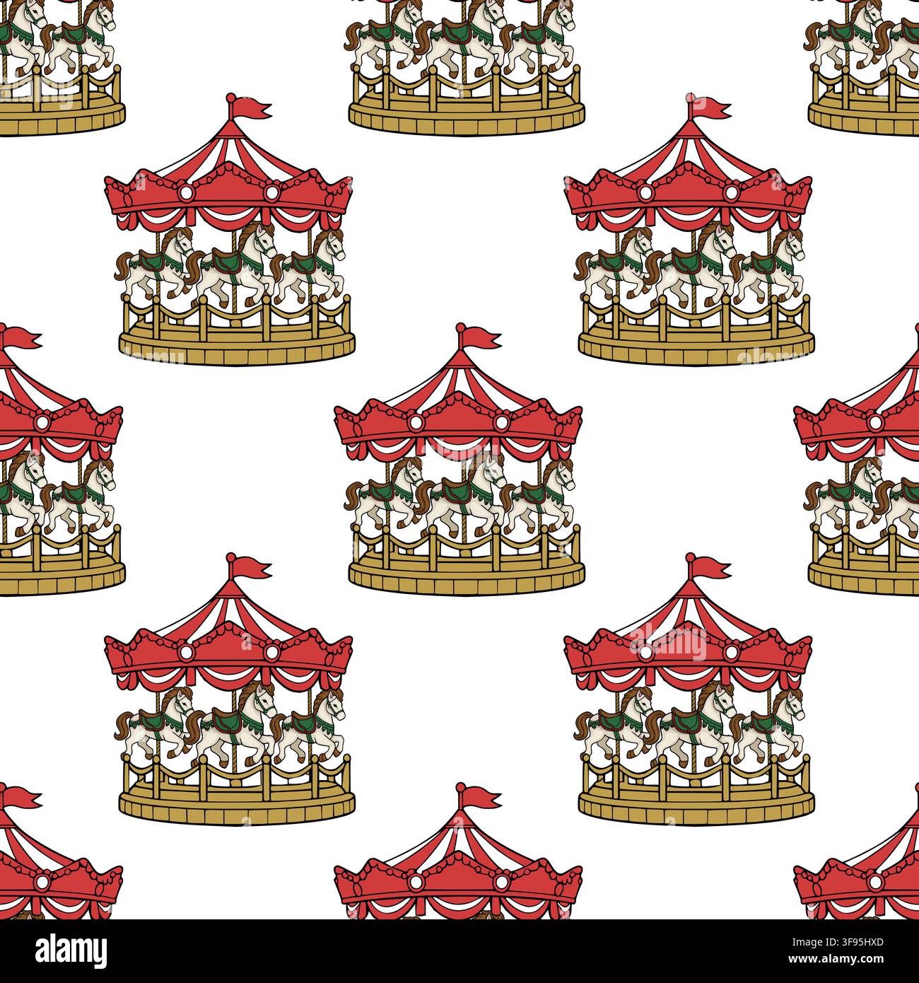 Seamless pattern with vintage carousel horses vector illustration Stock Vector