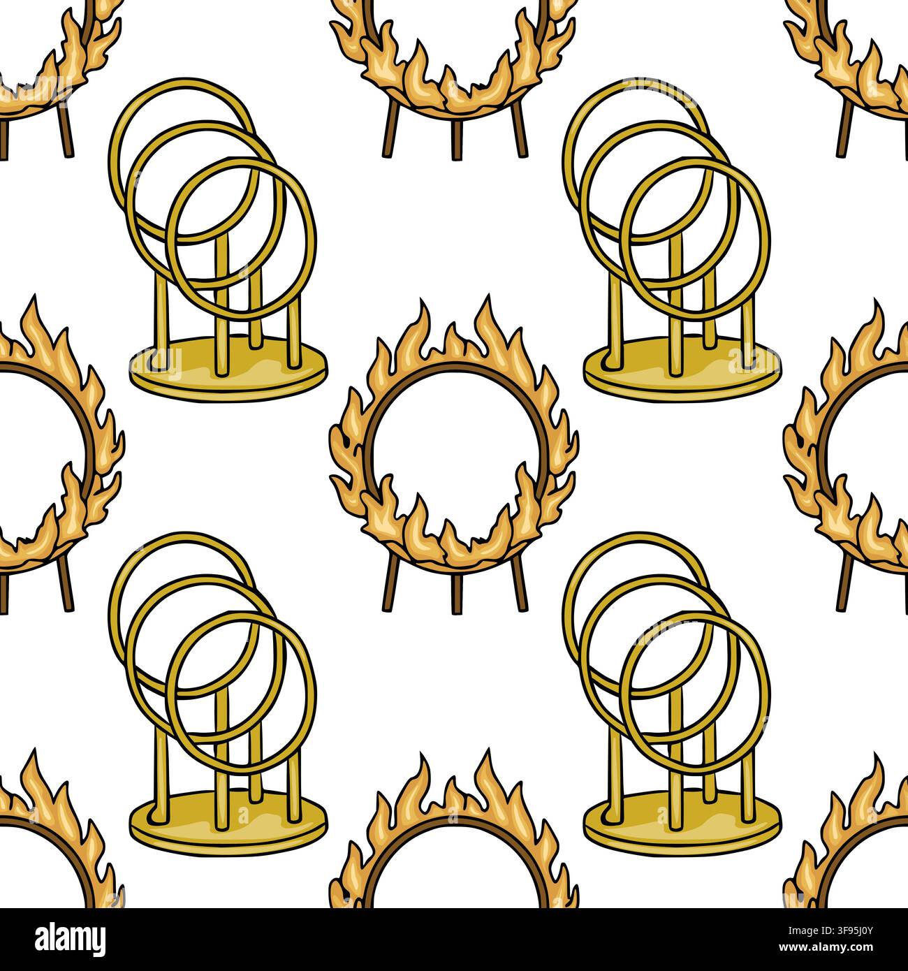 Circus fire hoop seamless pattern vector illustration Stock Vector