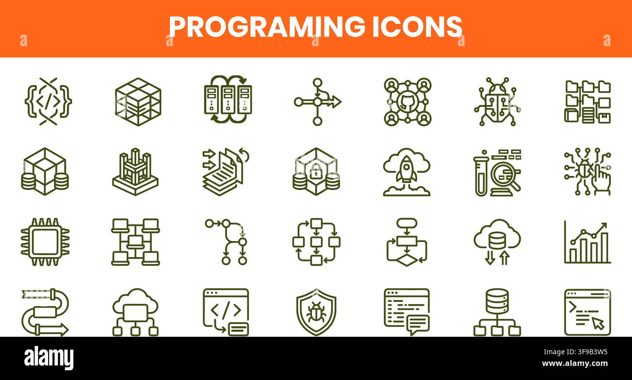 Programming Code Software Development Web Engineering Data Infrastructure Minimalist Line Icons Vector Bundle Stock Vector