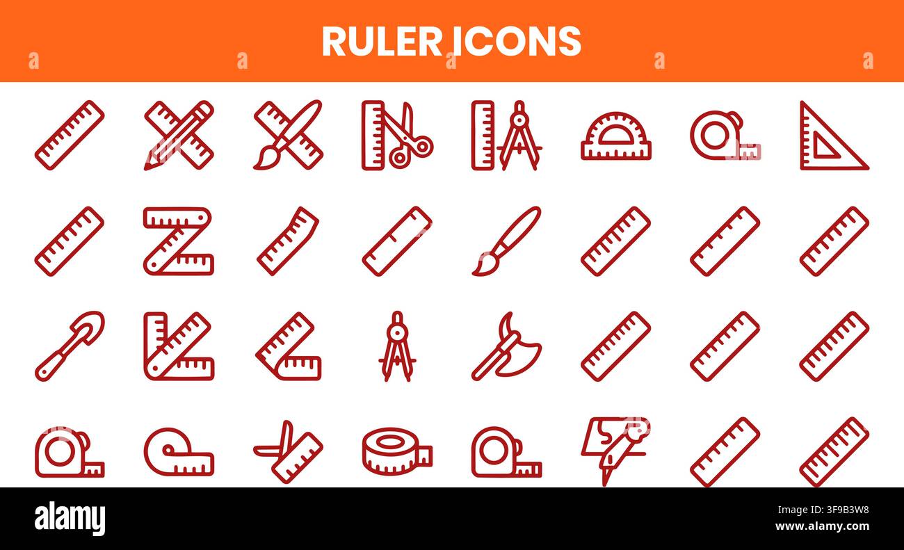 Ruler Measurement Tool Stationery Drafting Geometry Engineering Construction Minimalist Line Icons Vector Bundle Stock Vector