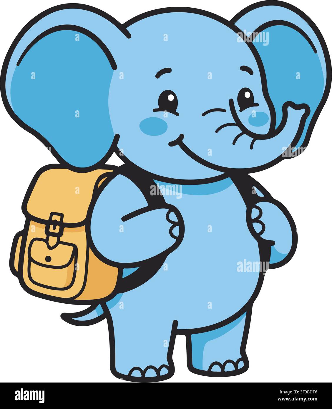 Cute Baby Blue Elephant Wearing Yellow Backpack Back to School Vector Illustration Stock Vector