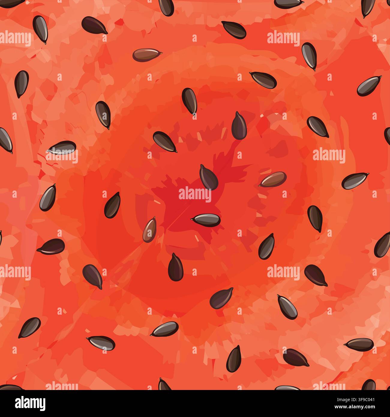Vector watermelon inside view seamless pattern. Watermelon texture with seeds. Creative red juicy summer tropical repeatable pattern design. Stock Vector
