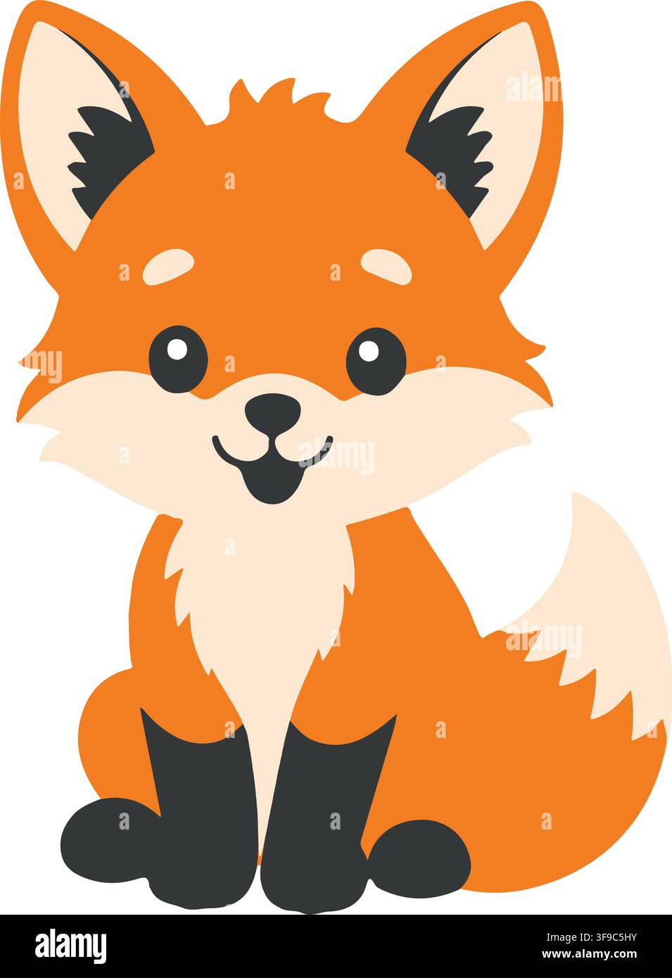 Cute Baby Red Fox Cub Sitting Smiling Happy Orange Woodland Animal Flat Design Vector Illustration Graphic Clip Art Stock Vector
