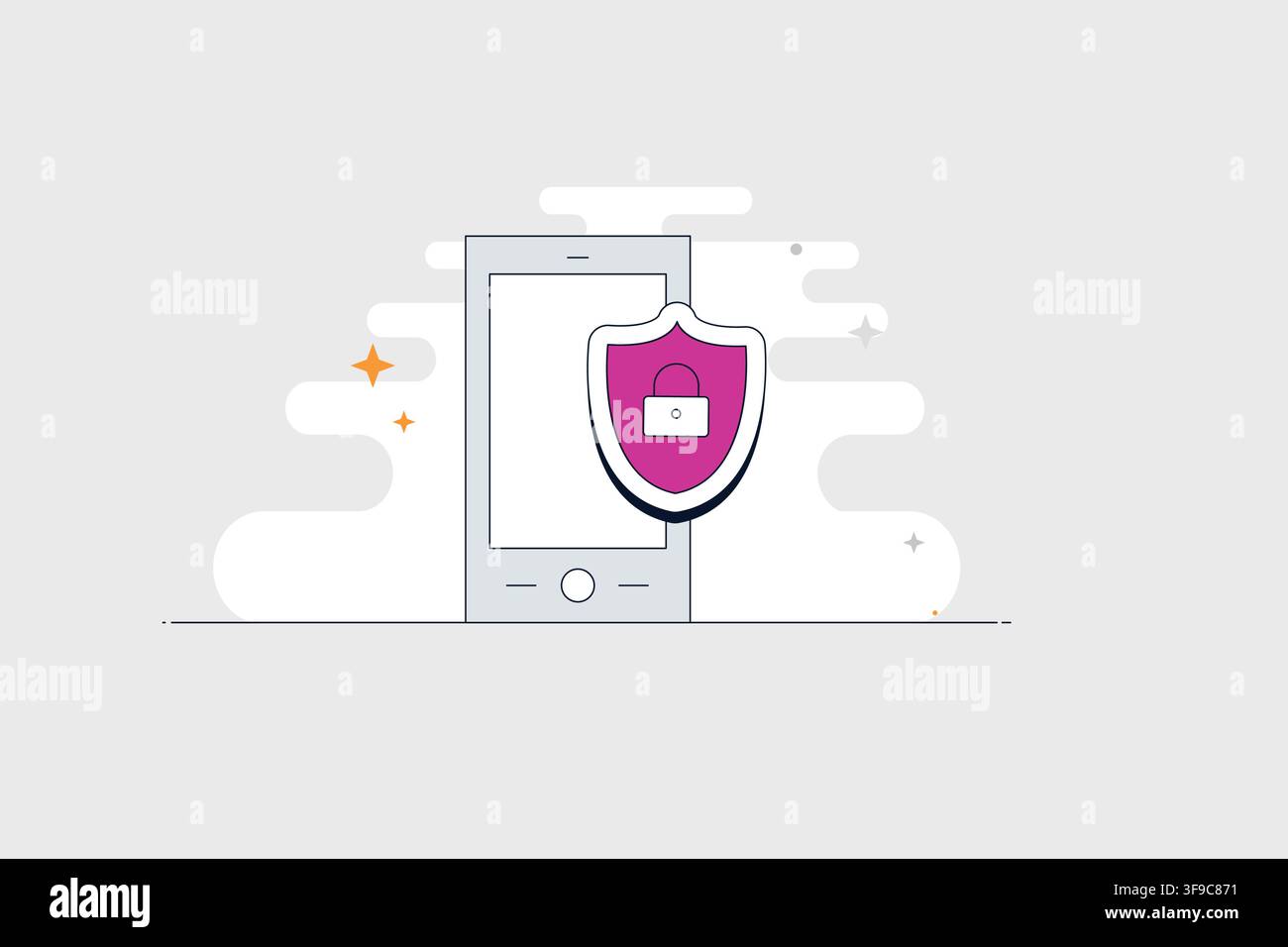 Mobile phone with shield lock icon for secure login and data protection Stock Vector