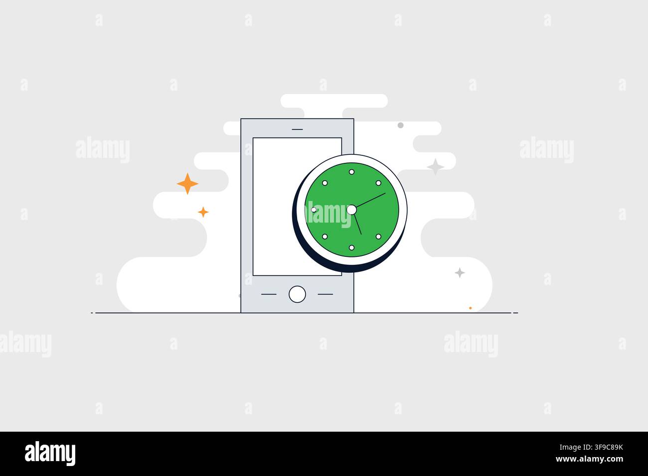 Mobile phone with clock icon for time management and scheduling apps Stock Vector