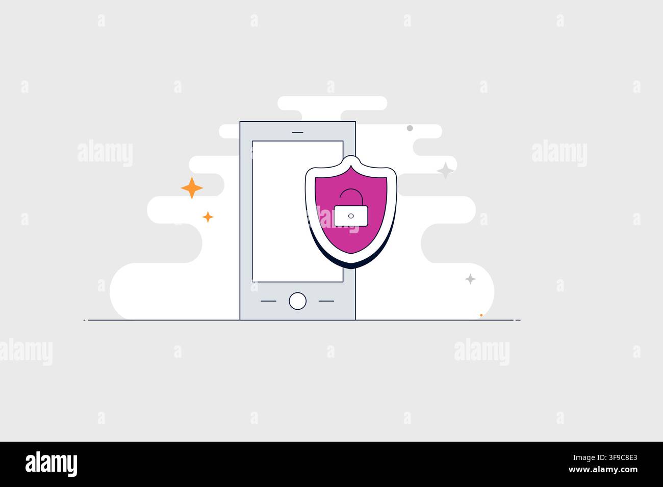 Mobile phone with shield lock icon for cybersecurity and protected access Stock Vector