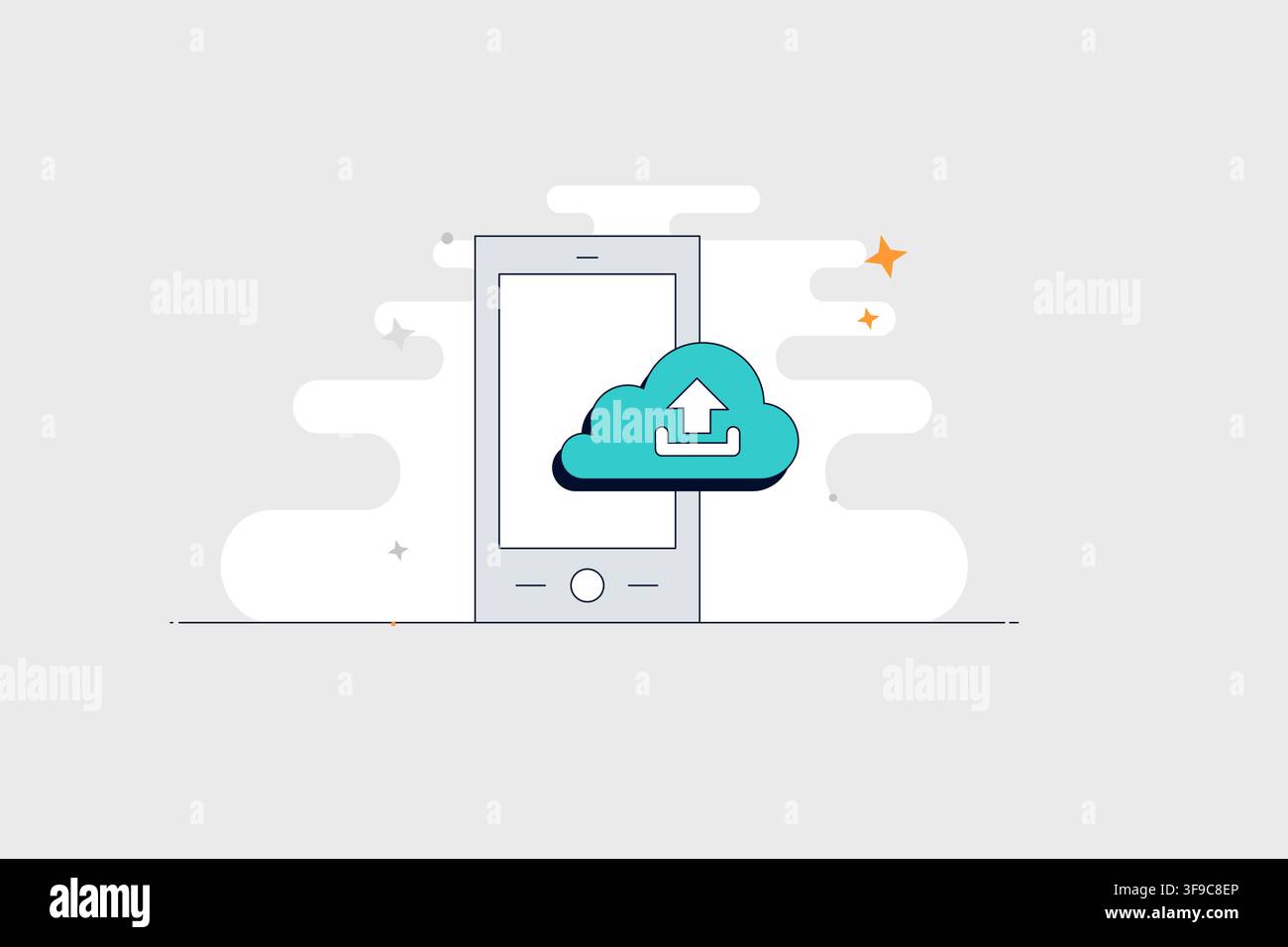 Mobile phone with refresh icon for synchronization updates and reloading Stock Vector