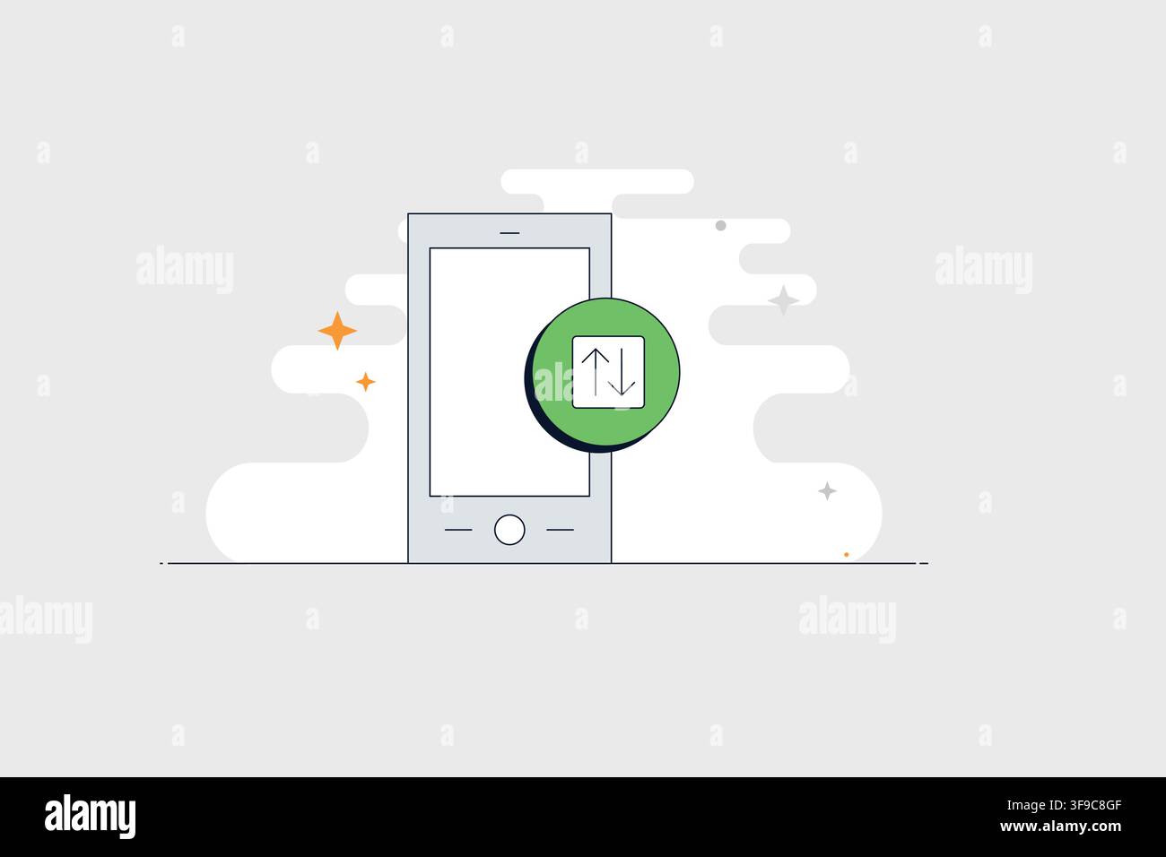 Mobile phone with vertical arrows icon for switching sorting and data transfer Stock Vector