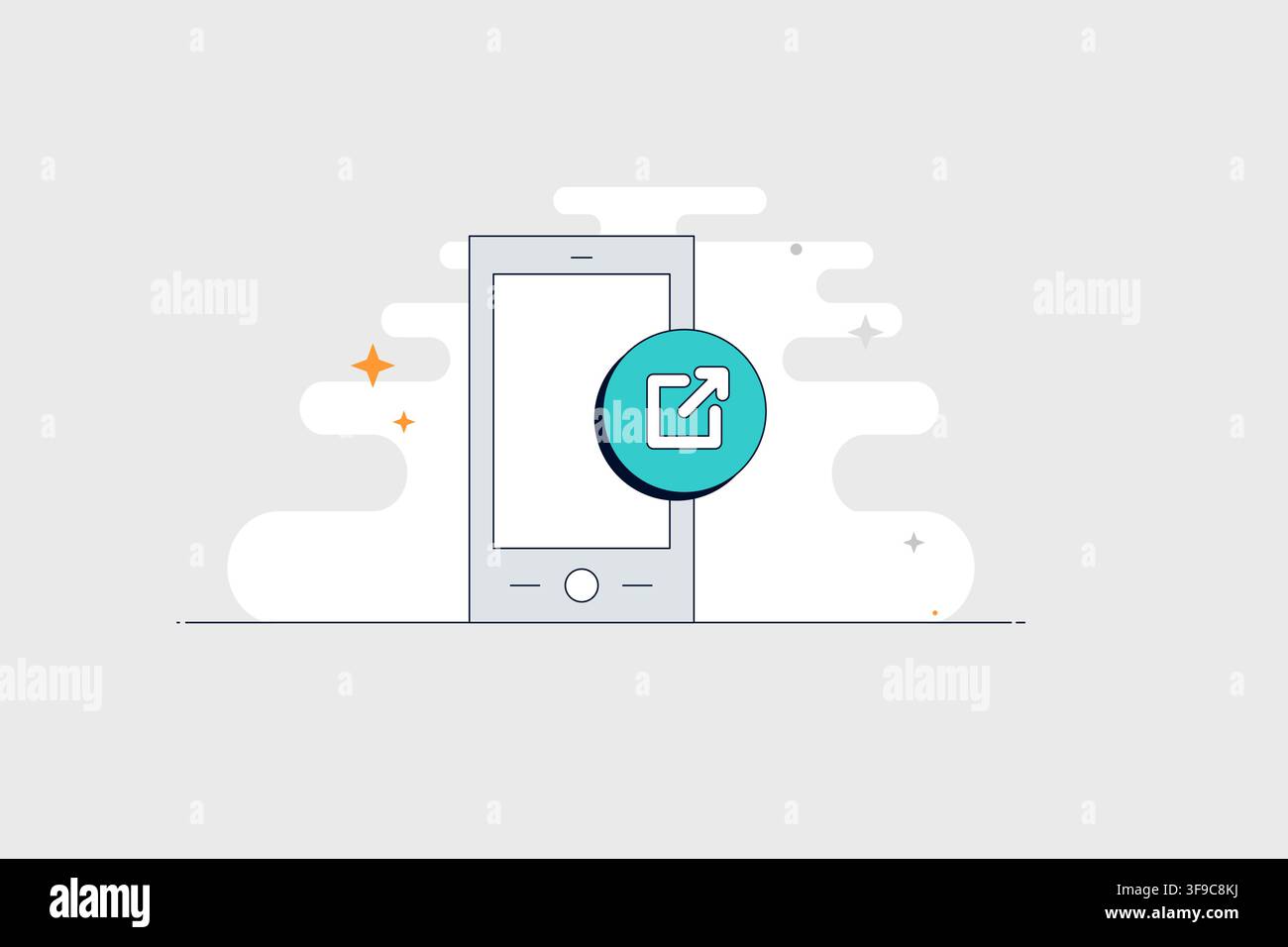 Mobile phone with external link icon for opening websites and shared content Stock Vector