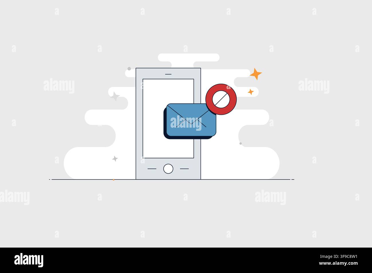 Mobile phone with folder cancel icon for file errors and blocked access Stock Vector