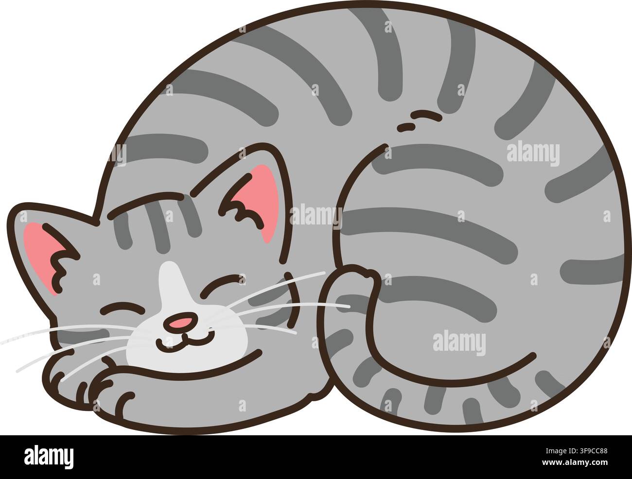 Simple and adorable illustration of grey tabby cat sleeping Stock Vector
