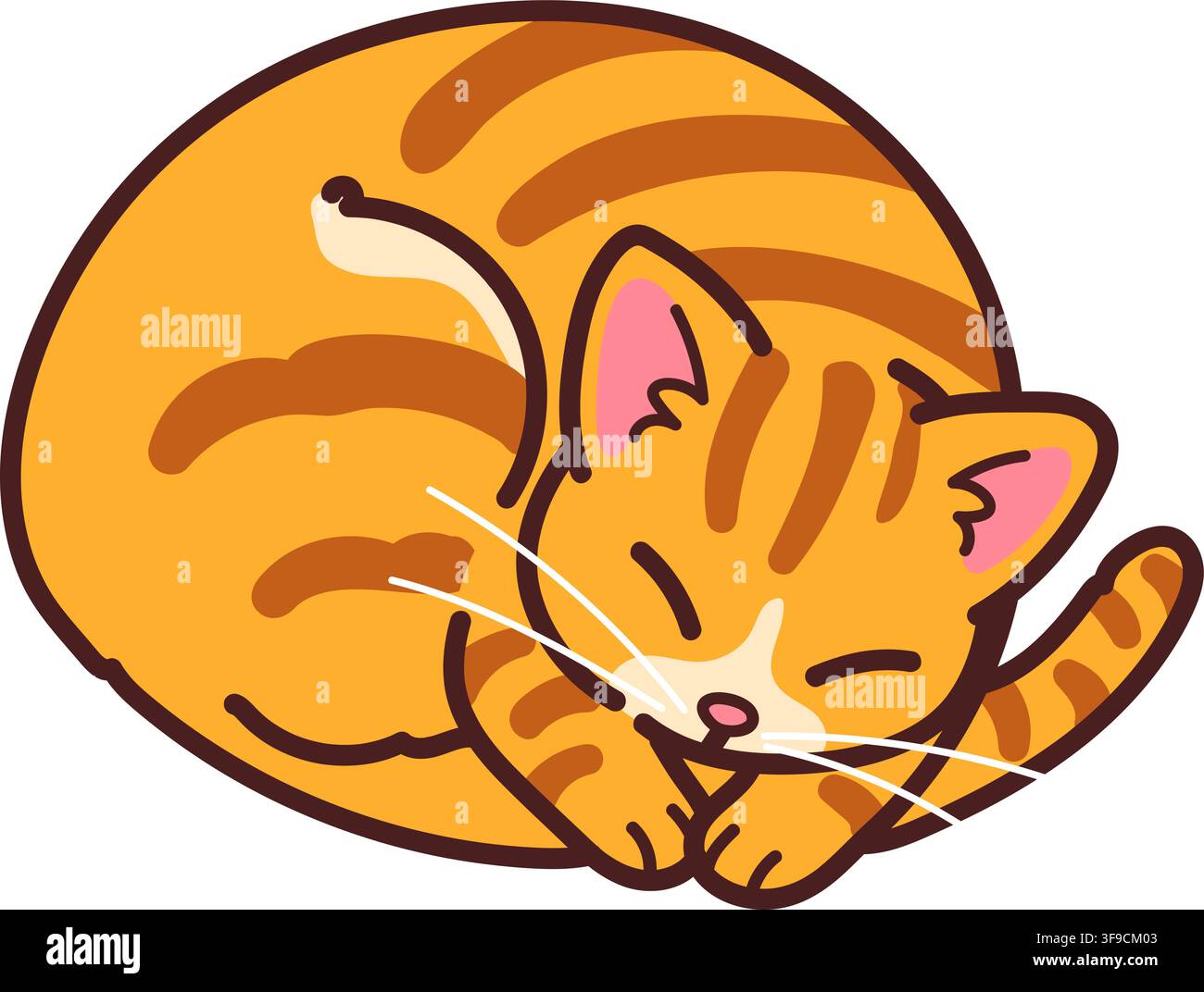 Simple and adorable Orange Tabby cat sleeping outlined Stock Vector