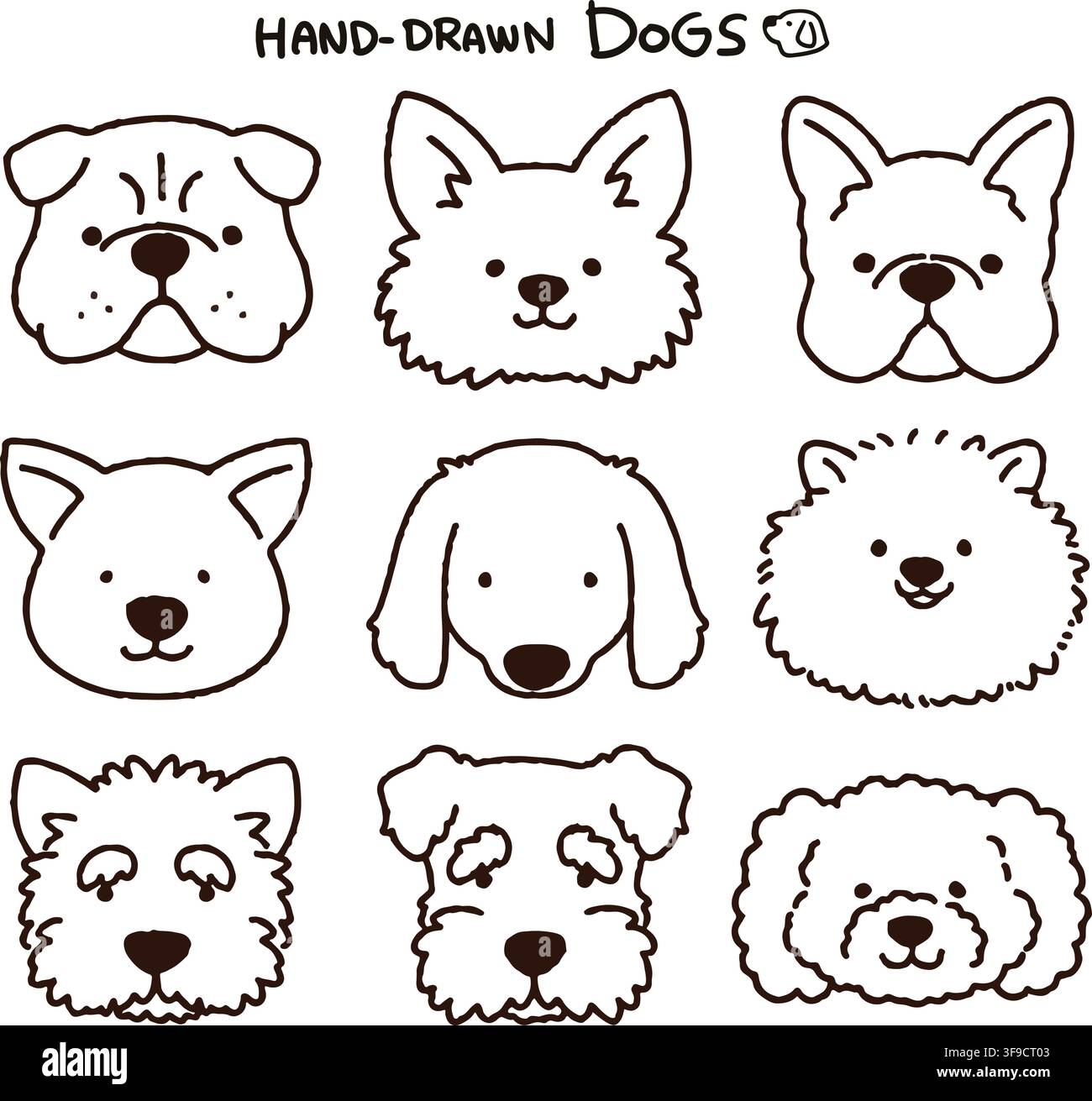 Hand-drawn dogs set outlines only Stock Vector