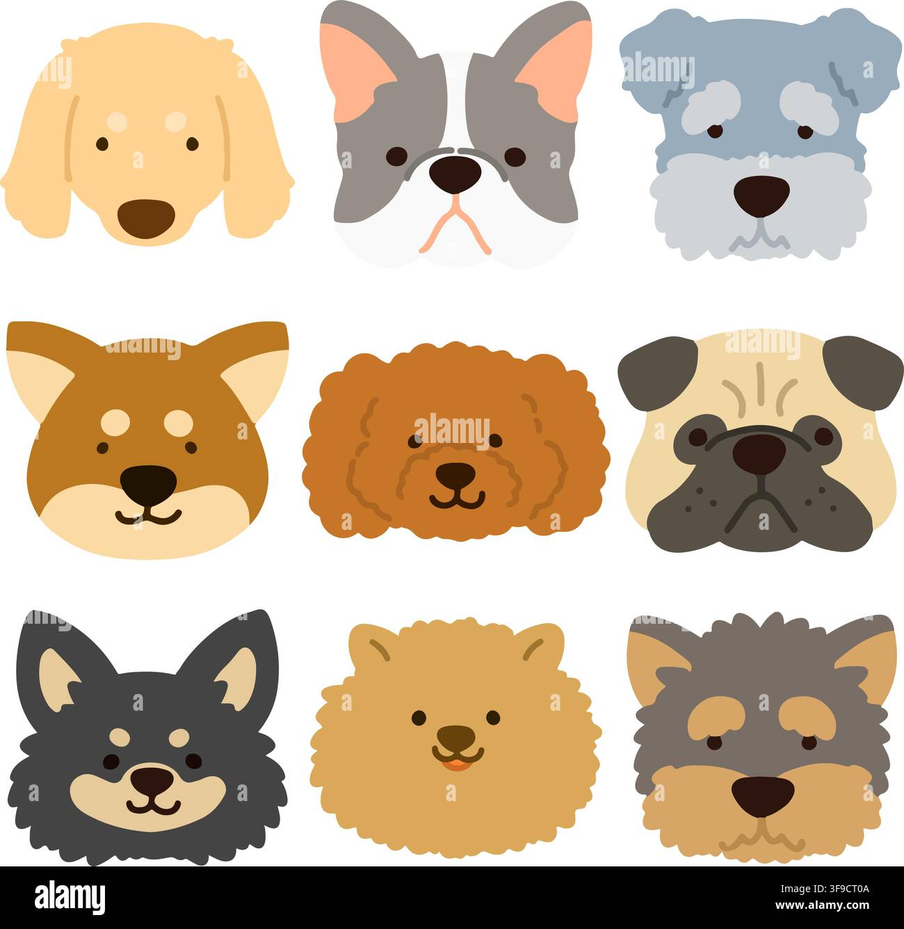 Simple and flat colored dogs set Stock Vector