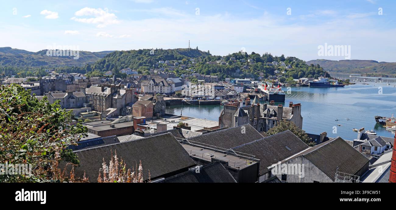 Elevated panoramic view over Oban harbour and town, Argyll and Bute, Scotland, UK. Stock Photo