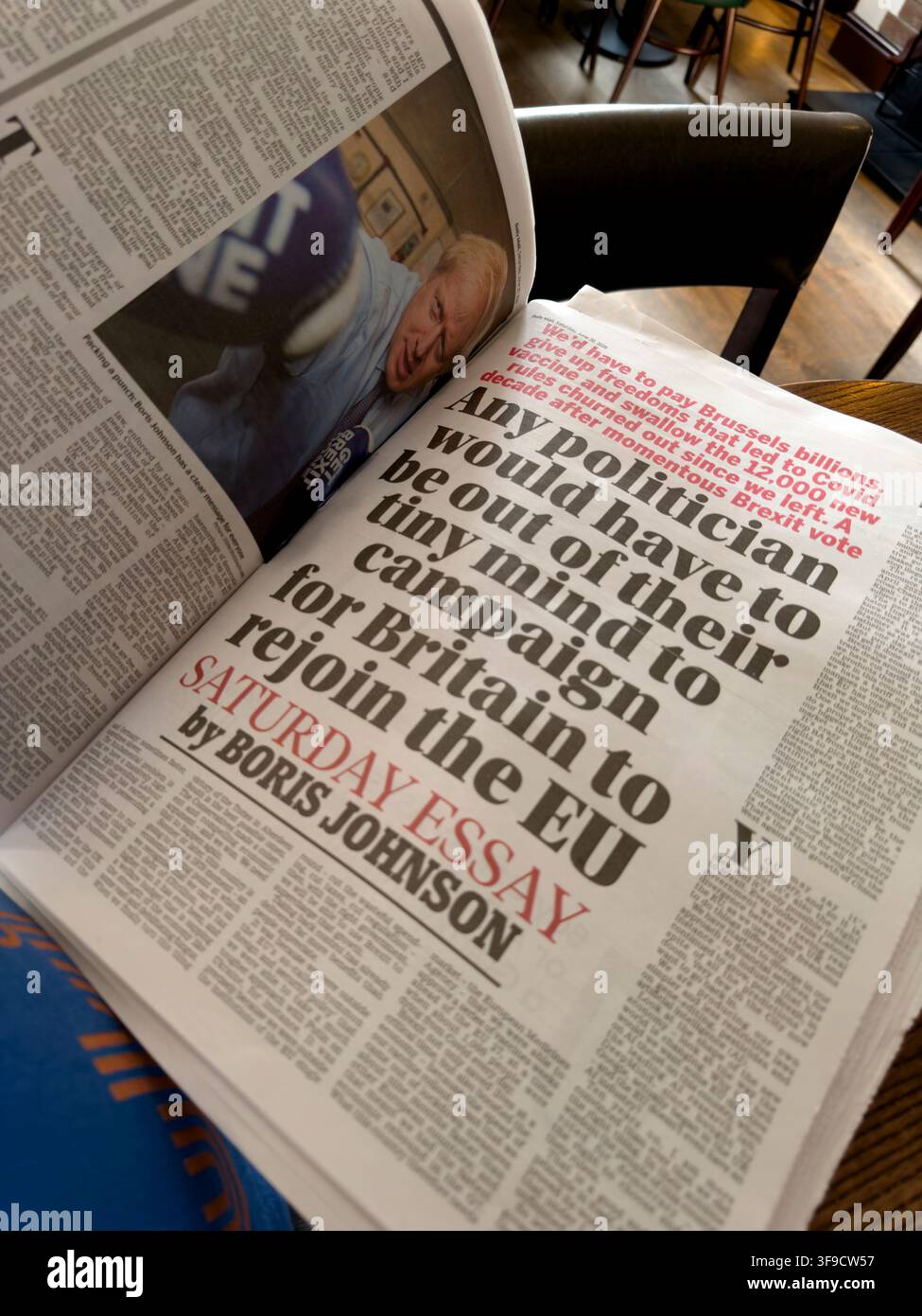 Newspaper front page about Brexit and Boris Johnson, United Kingdom. Stock Photo