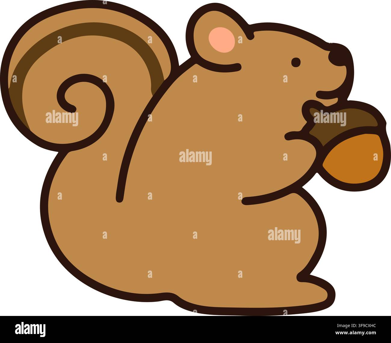Outlined simple and cute squirrel holding acorn Stock Vector