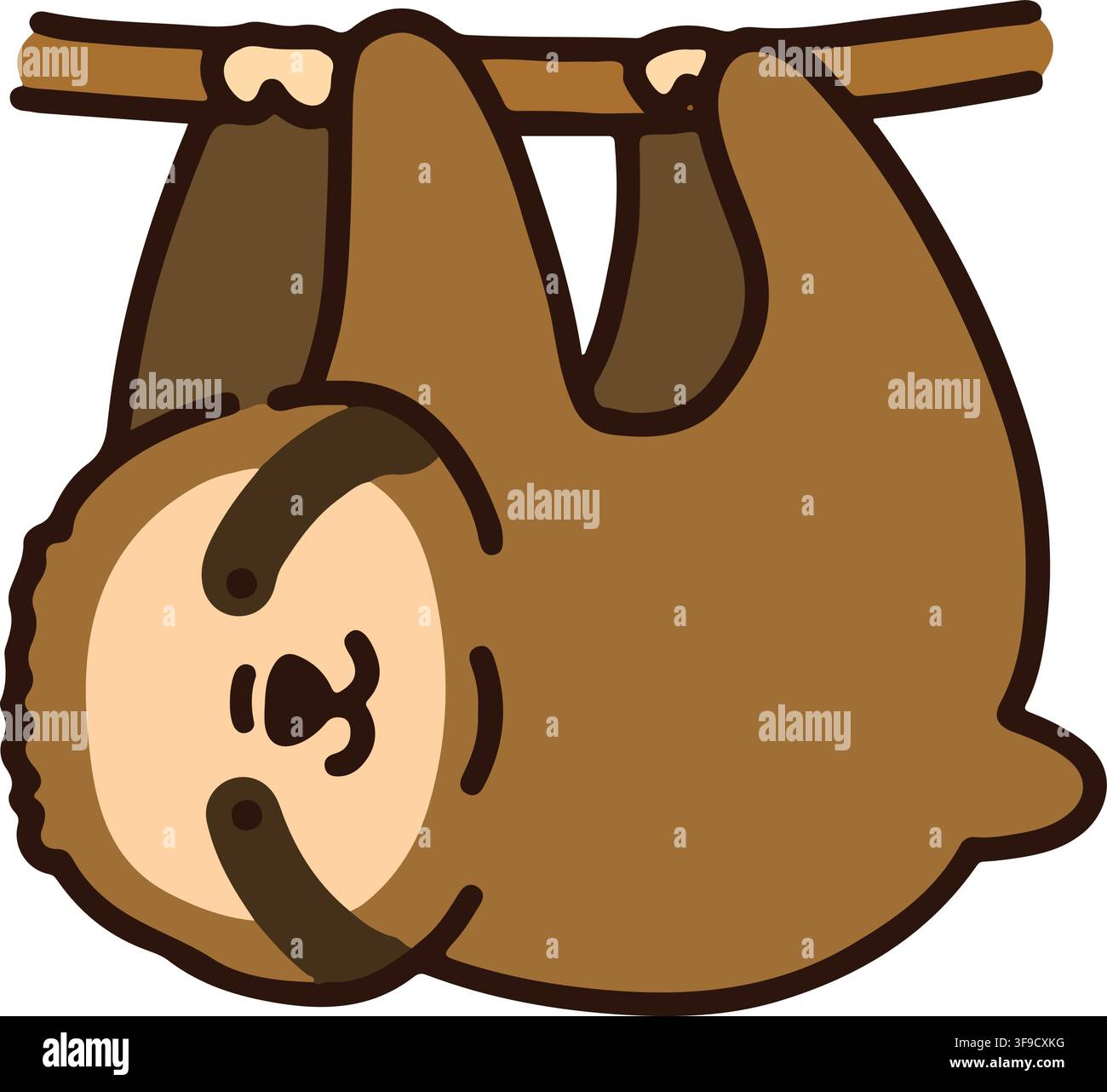 Outlined simple and cute sloth hanging from a tree Stock Vector
