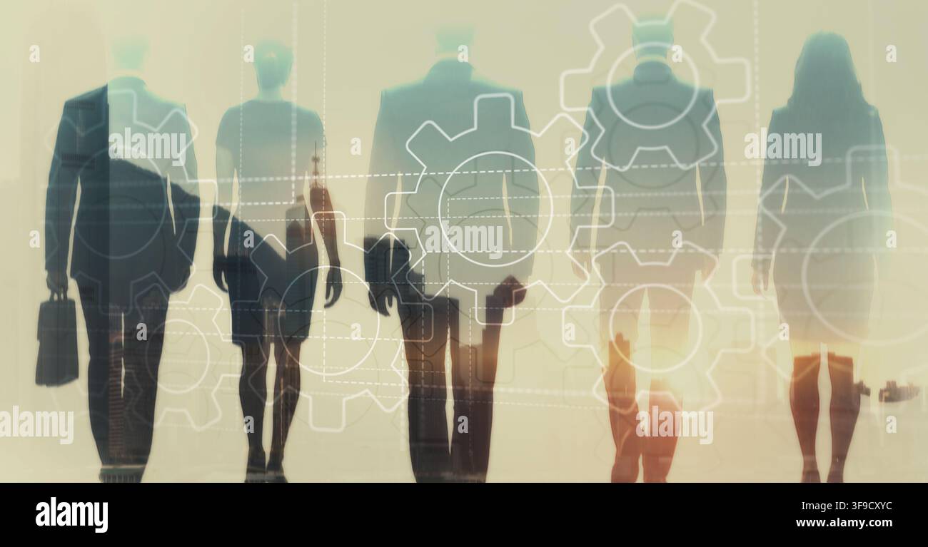 Robotic Process Automation system for corporate workflow and business process optimization with team silhouettes Stock Photo