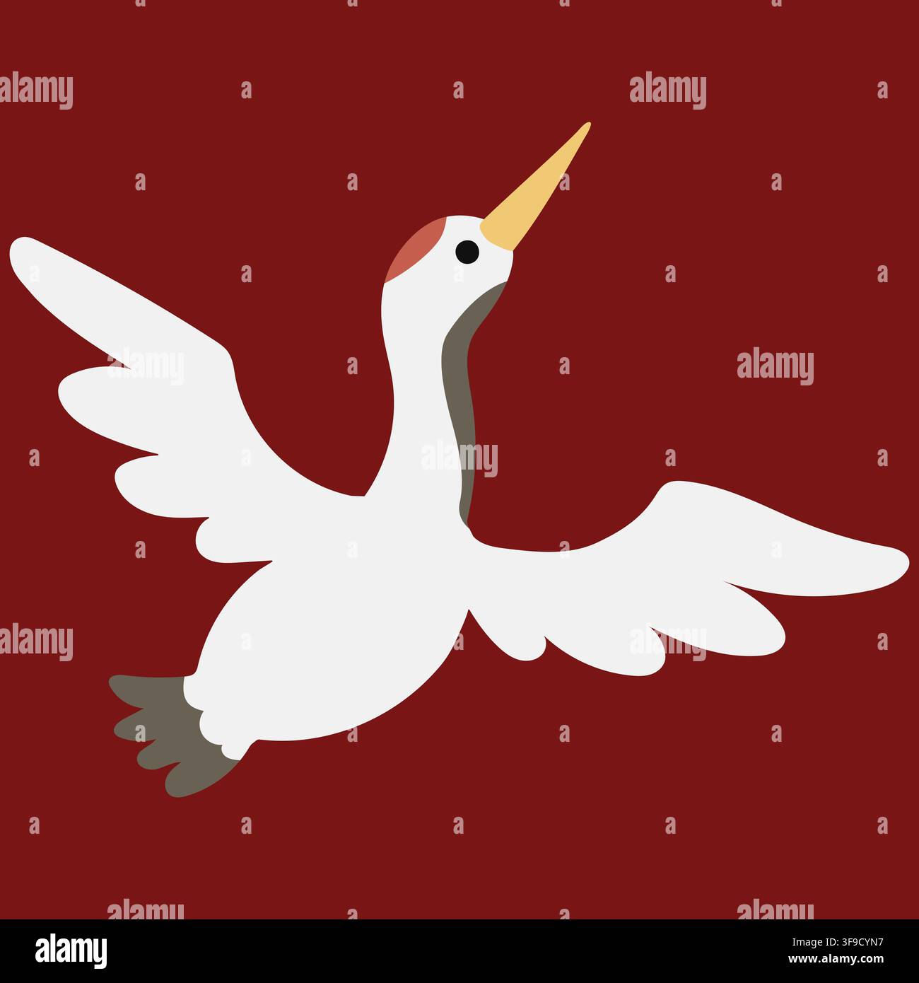 Simple and adorable flat colored crane illustration Stock Vector