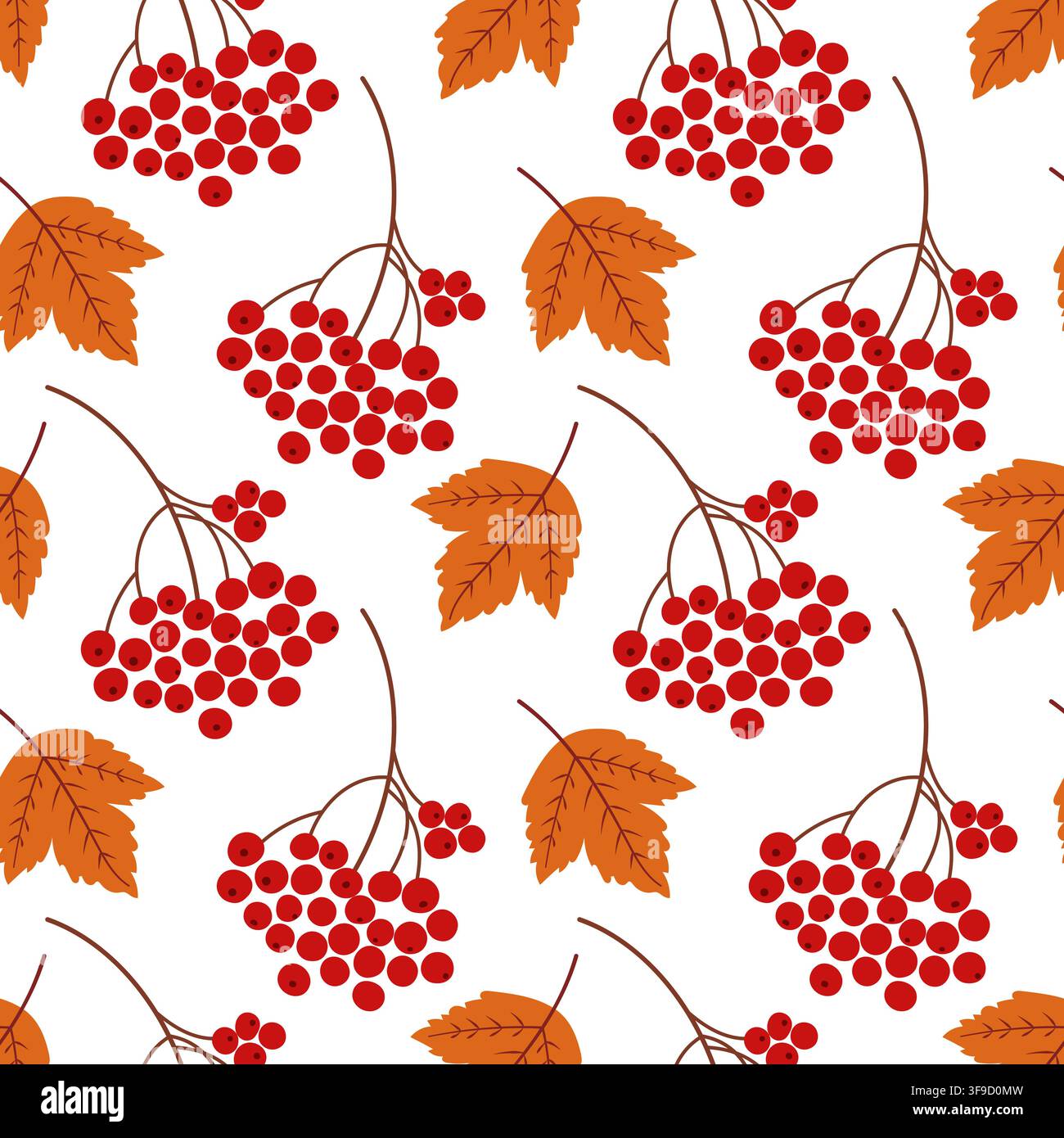 Autumn Rowan Berry Seamless Pattern Stock Vector