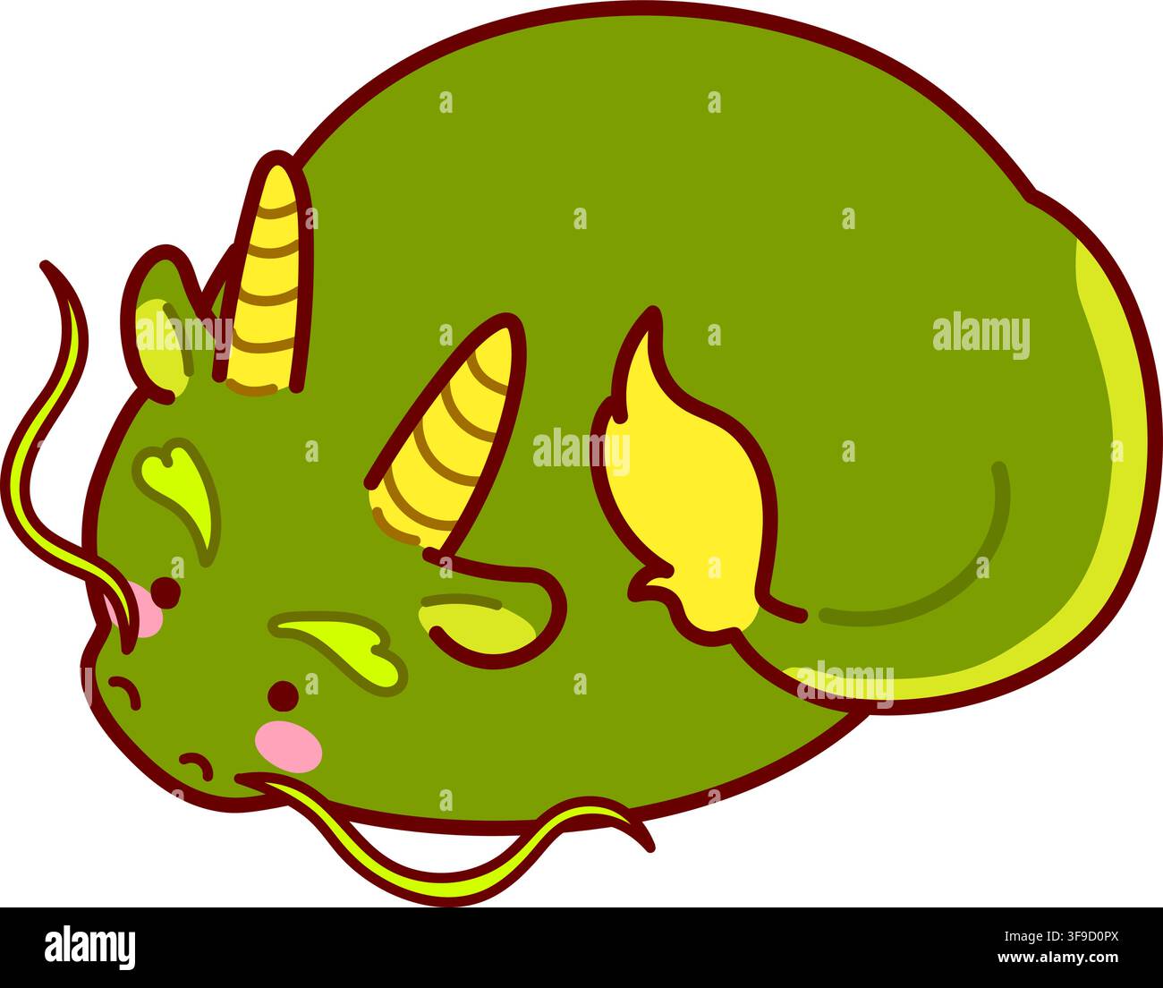 Cute and round simple Chinese dragon illustration outlined Stock Vector