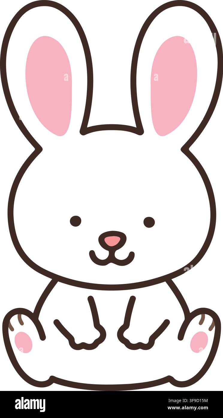 Outlined simple and cute bunny sitting Stock Vector