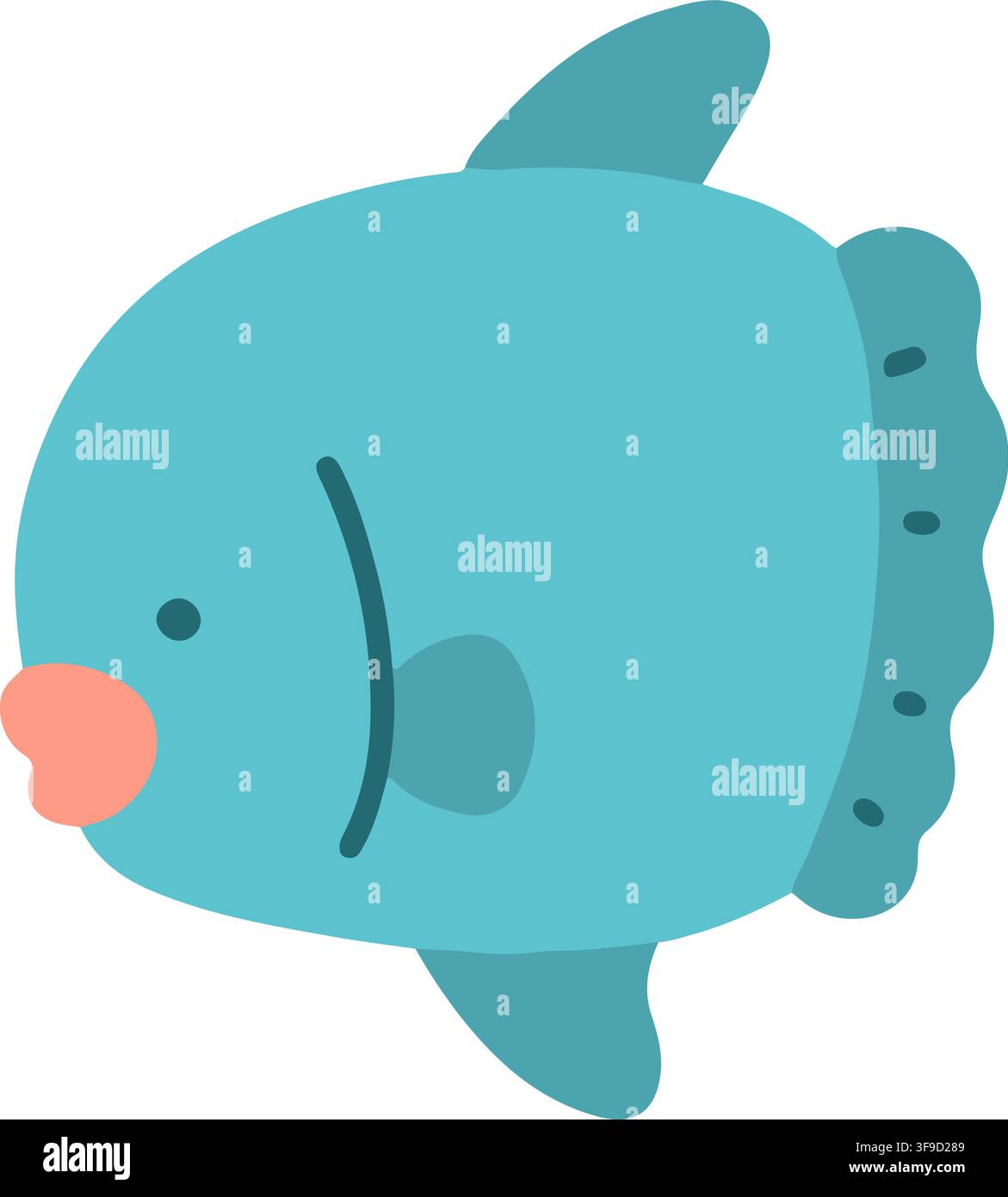 Blue flat color Ocean Sunfish Stock Vector