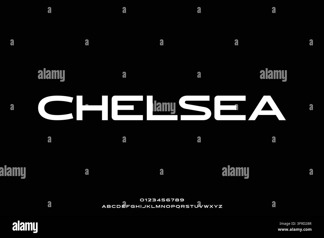 Modern expanded sans serif alphabet display font vector illustration Stock Vector