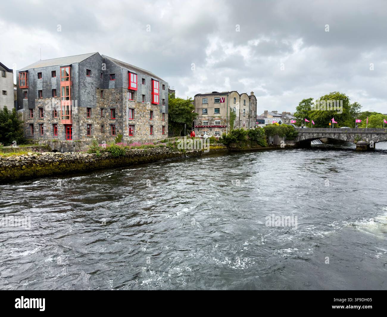 View of River Corrib from Riverside Soundwalk urban trail, The Latin Quarter, Galway, Ireland - Smartphone Captured Stock Image