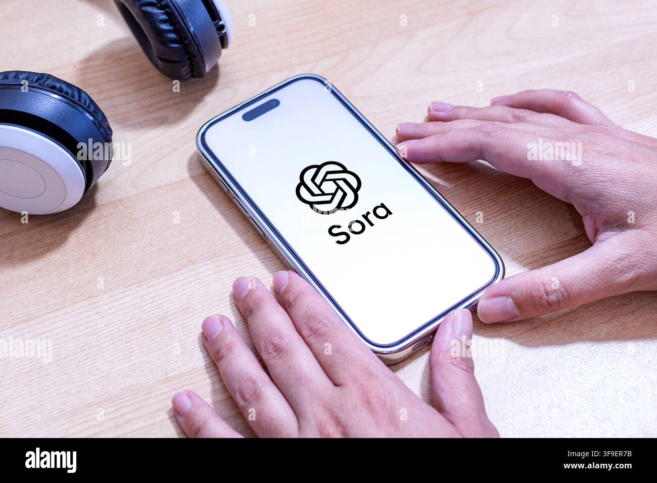 Open AI Sora app logo on an Apple iPhone screen. Stock Photo